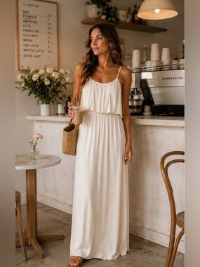 LNA‎ by Revolve Cream Maxi Dress Small Rayon Boho Summer Resortwear Beachy Flowy